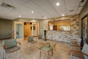 modern waiting room at Progressive Medical Center with comfortable seating